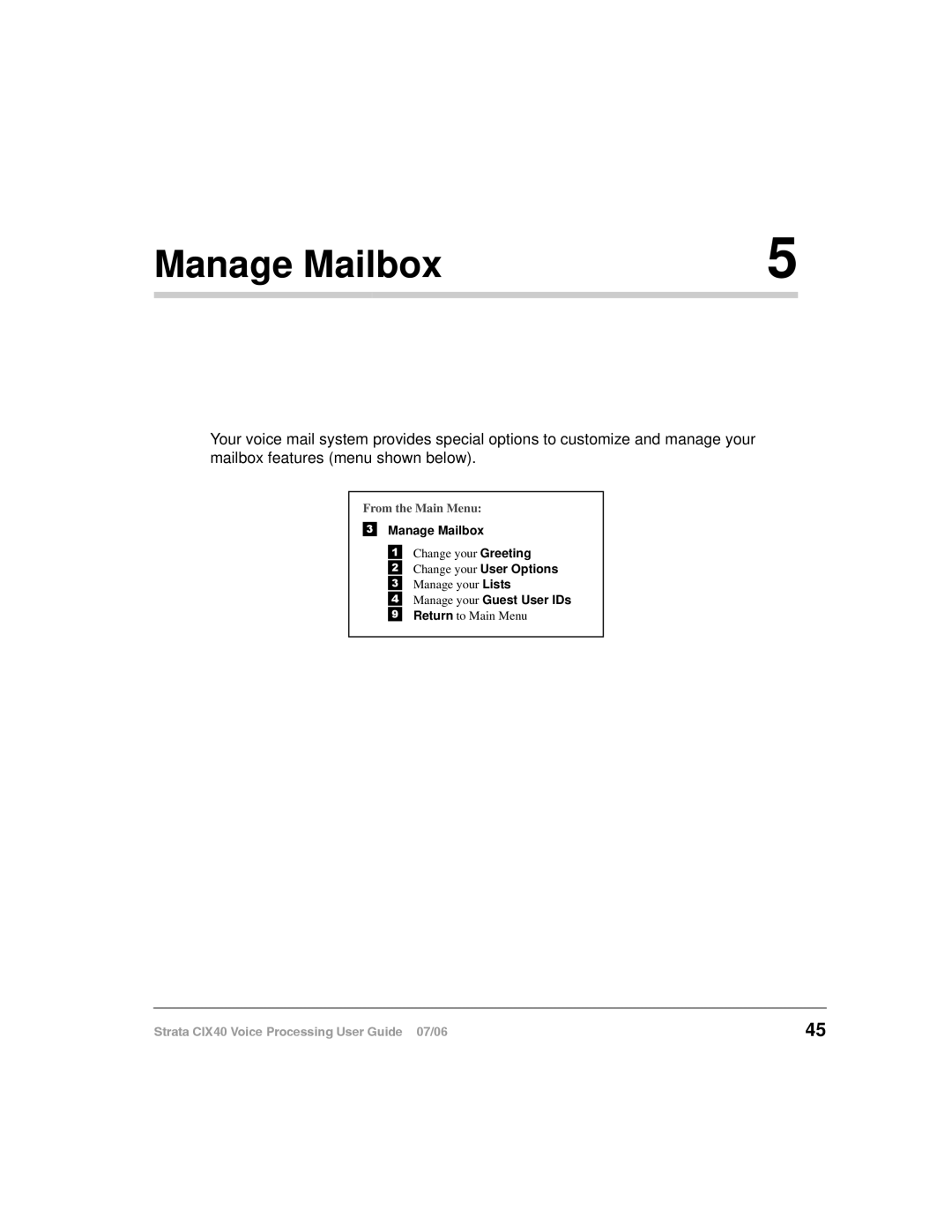 Toshiba CIX40 manual Manage Mailbox 