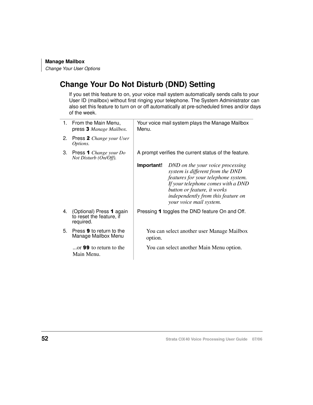 Toshiba CIX40 manual Change Your Do Not Disturb DND Setting 