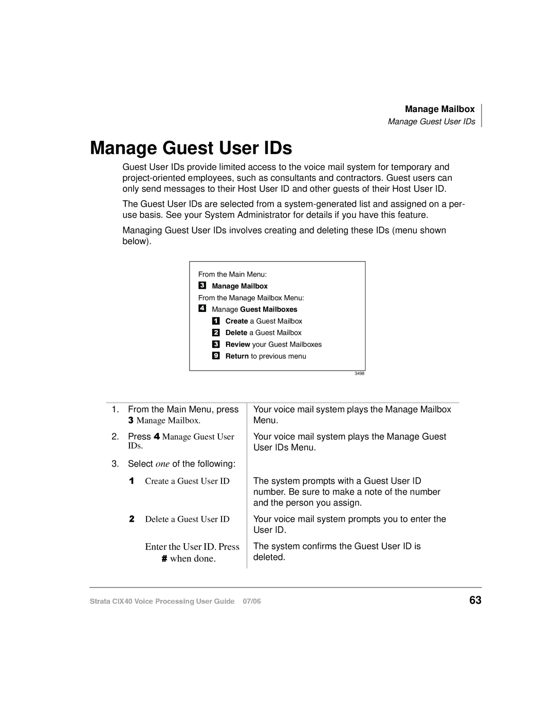 Toshiba CIX40 manual Manage Guest User IDs, Manage Guest Mailboxes 