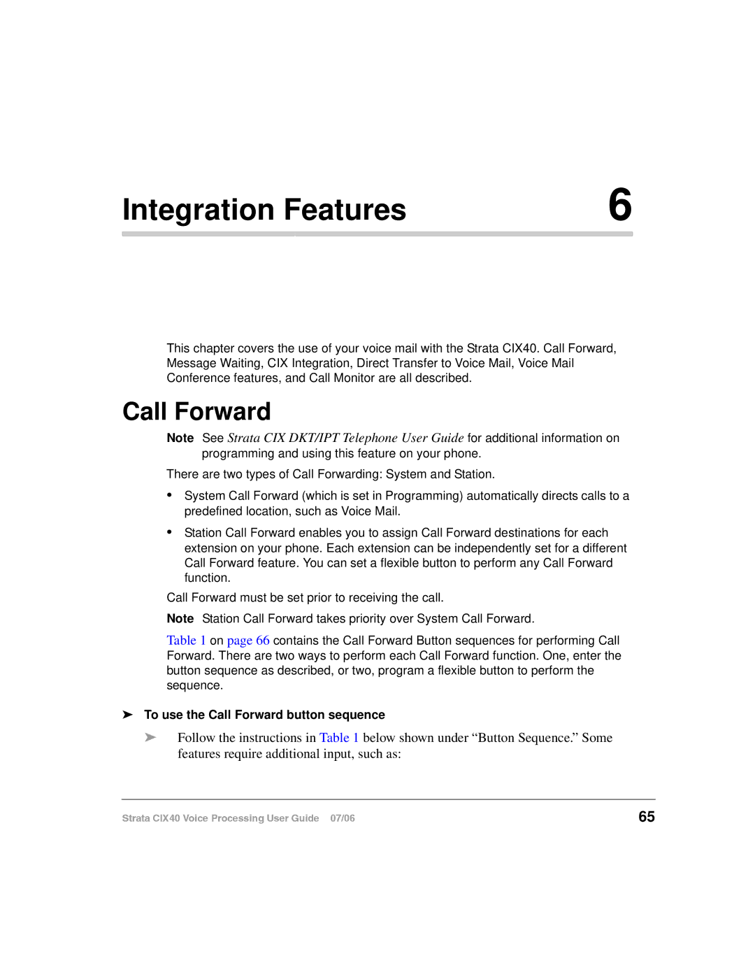 Toshiba CIX40 manual Integration Features, Call Forward 