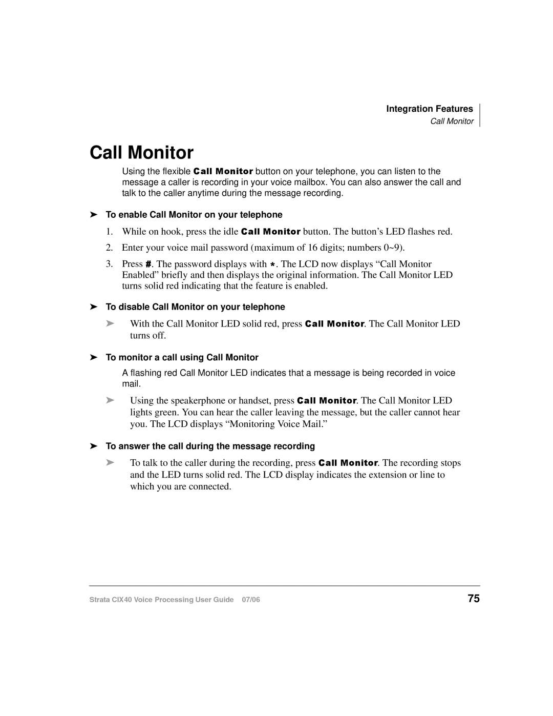 Toshiba CIX40 manual Call Monitor 