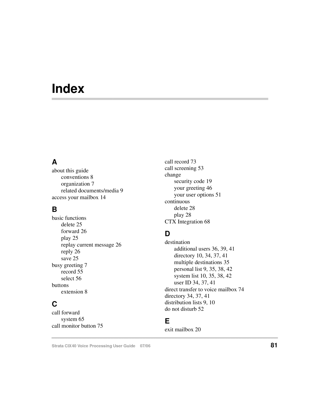 Toshiba CIX40 manual Index 