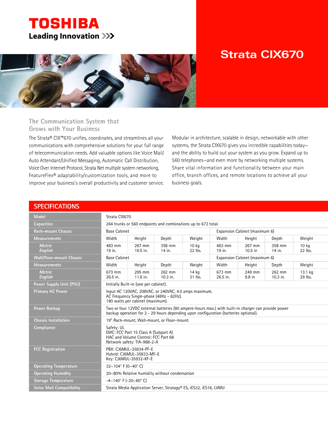 Toshiba CIX670 specifications Model, Capacities, Rack-mount Chassis, Measurements, Wall/ﬂoor-mount Chassis, Power Backup 