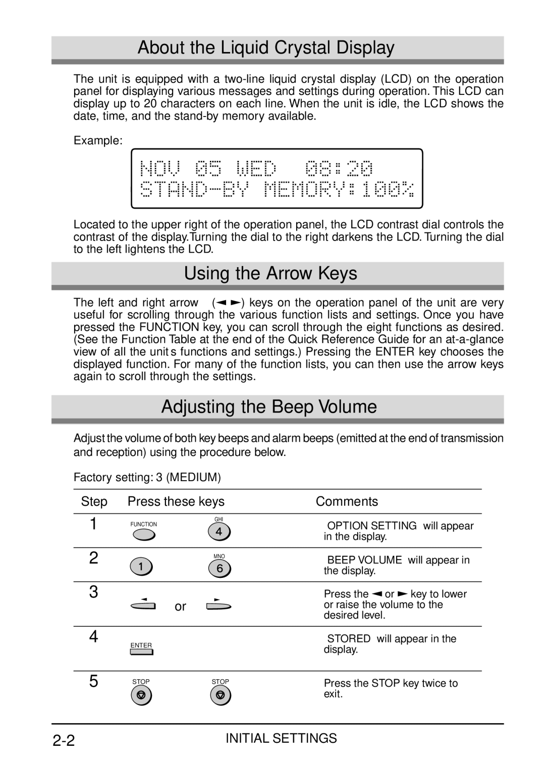 Toshiba Copier manual About the Liquid Crystal Display, Using the Arrow Keys, Adjusting the Beep Volume 