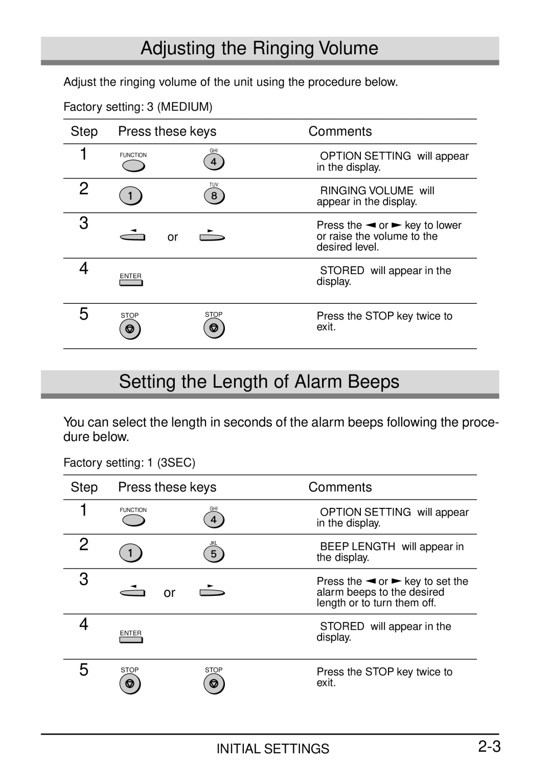 Toshiba Copier manual Adjusting the Ringing Volume, Setting the Length of Alarm Beeps 