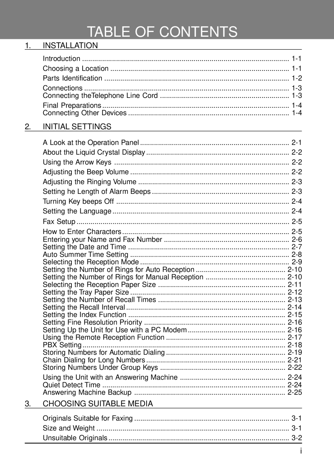 Toshiba Copier manual Table of Contents 