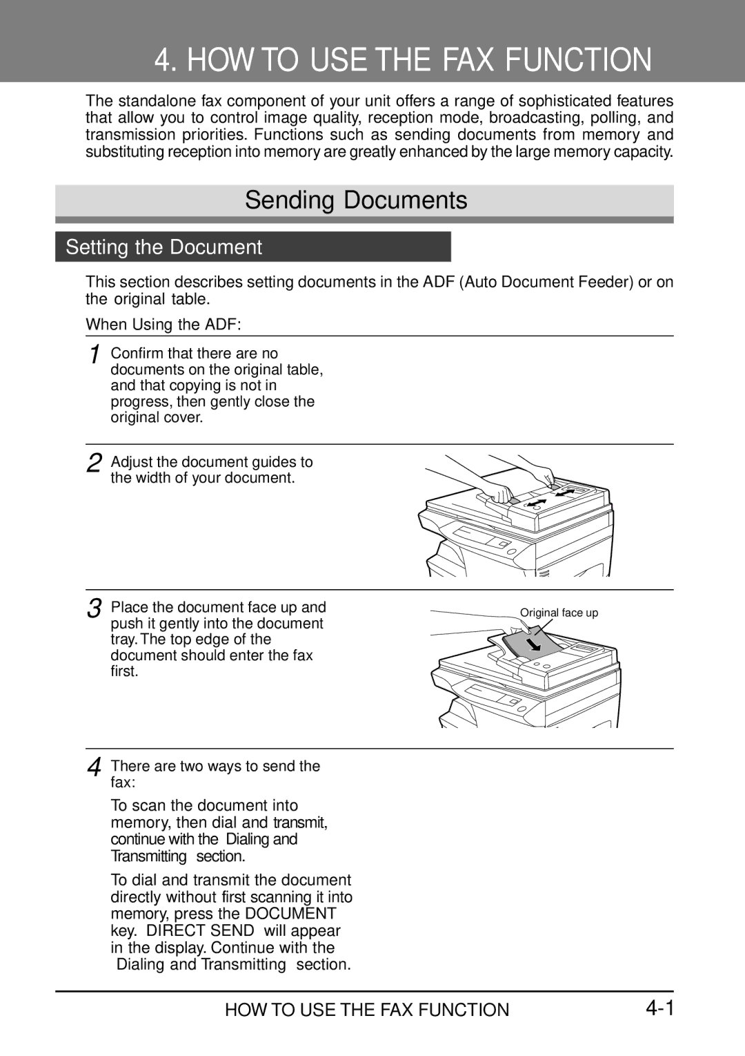 Toshiba Copier manual Sending Documents, Setting the Document 