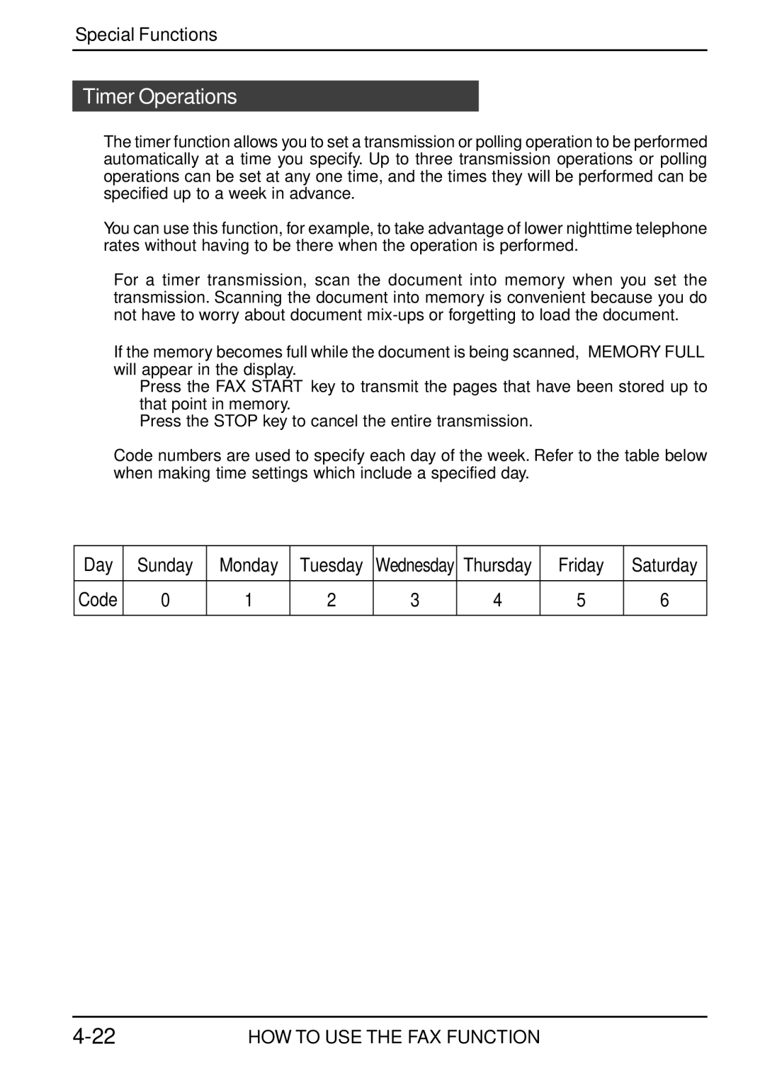 Toshiba Copier manual Timer Operations, Code 