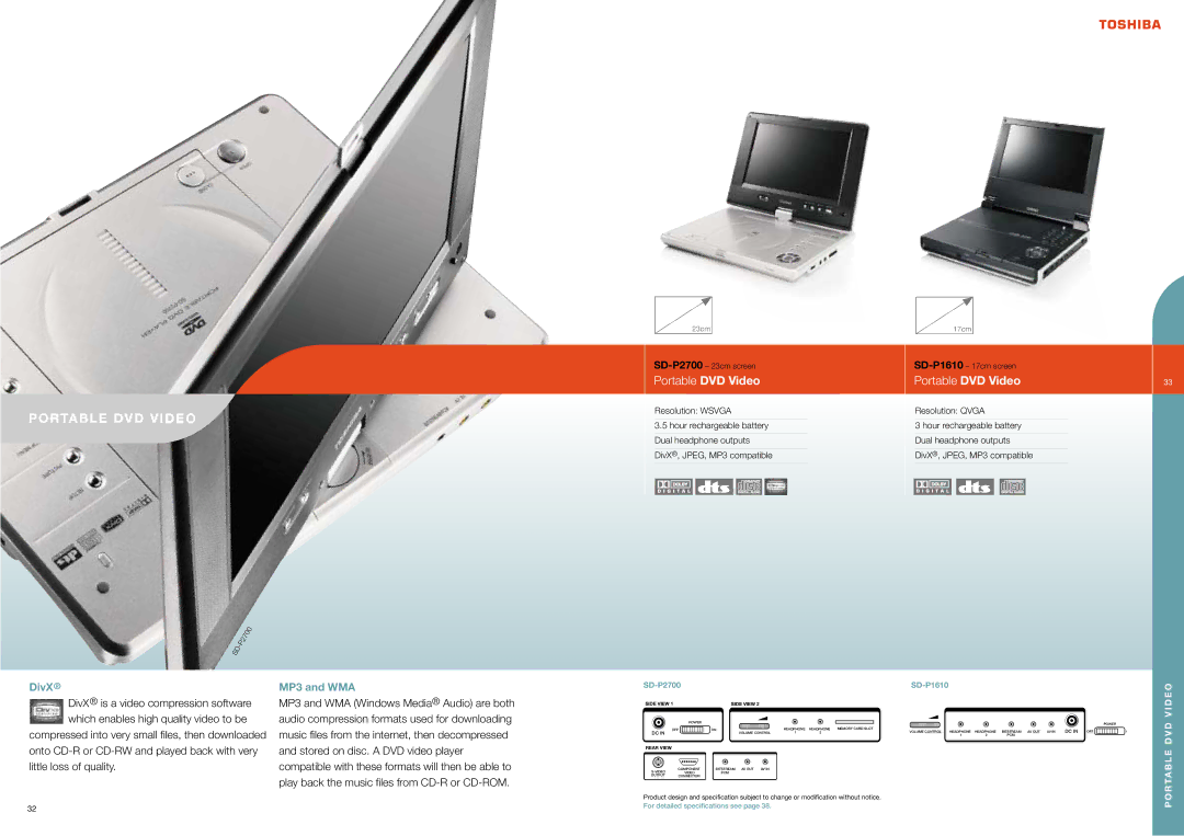 Toshiba CPBRO2005Eu brochure Portable DVD Video, DivX, MP3 and WMA 