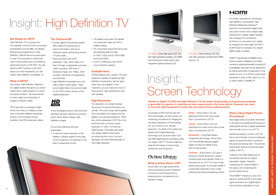 Toshiba CPBRO2005Eu brochure Insight High Definition TV 