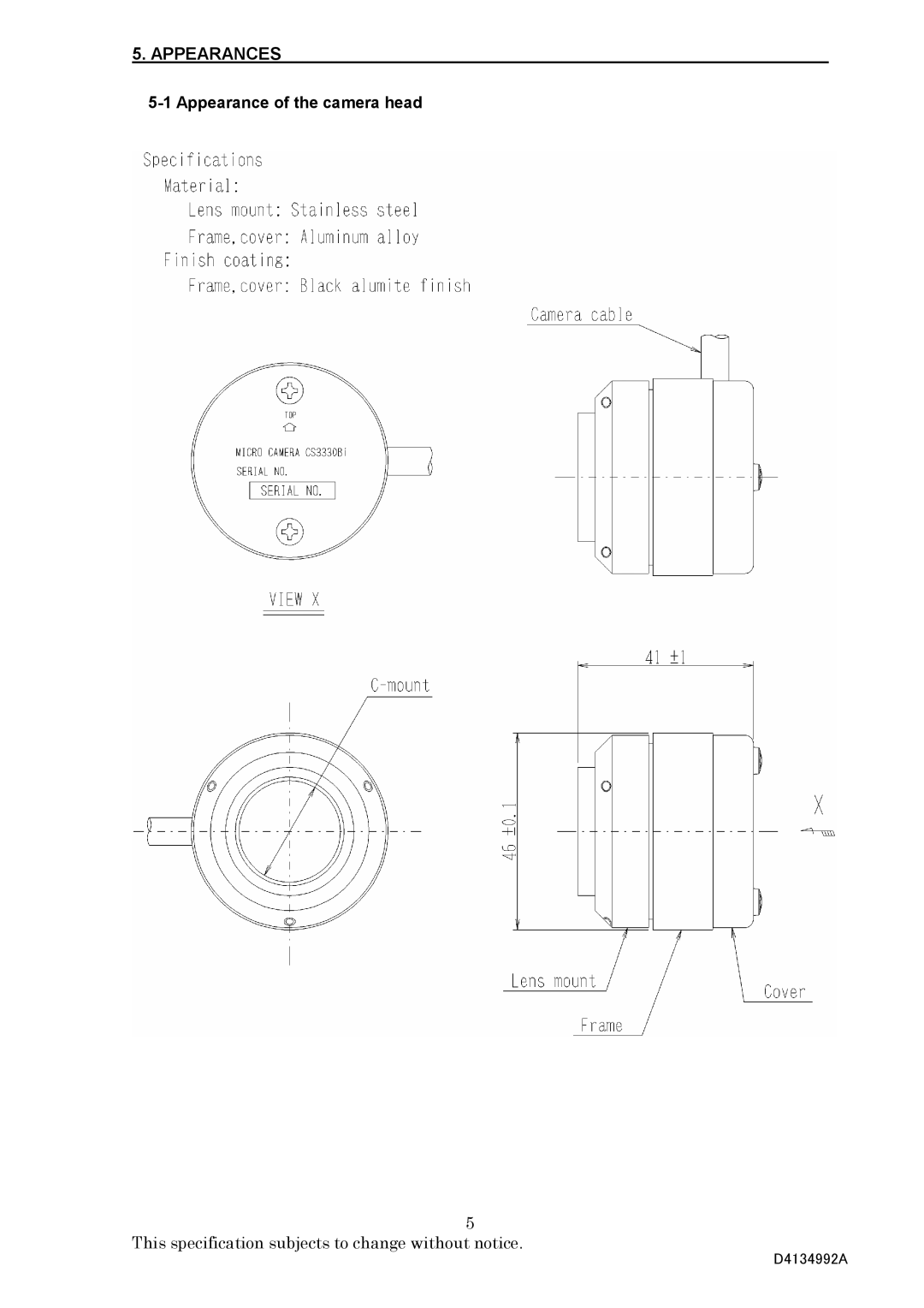 Toshiba CS3330BLI, CS3330BI specifications Appearances 