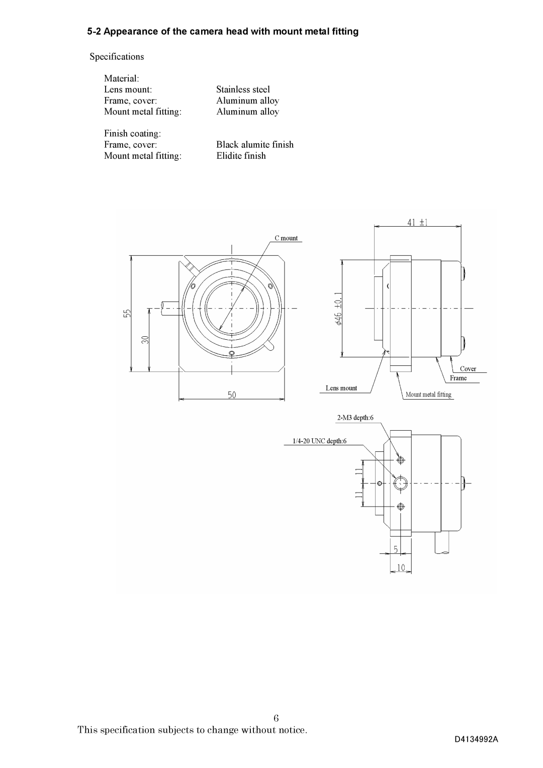 Toshiba CS3330BI, CS3330BLI specifications Mount metal fitting Elidite finish 