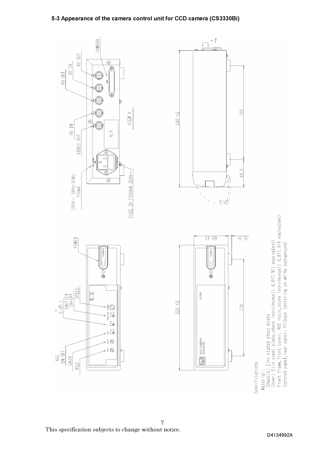 Toshiba CS3330BLI, CS3330BI specifications D4134992A 