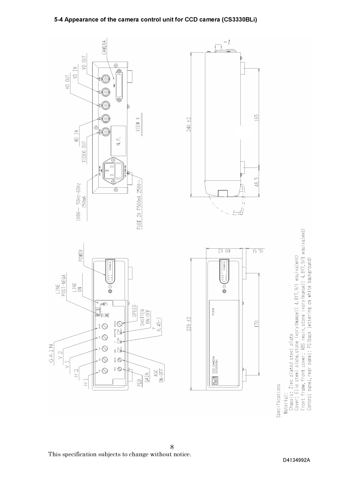 Toshiba CS3330BI, CS3330BLI specifications D4134992A 