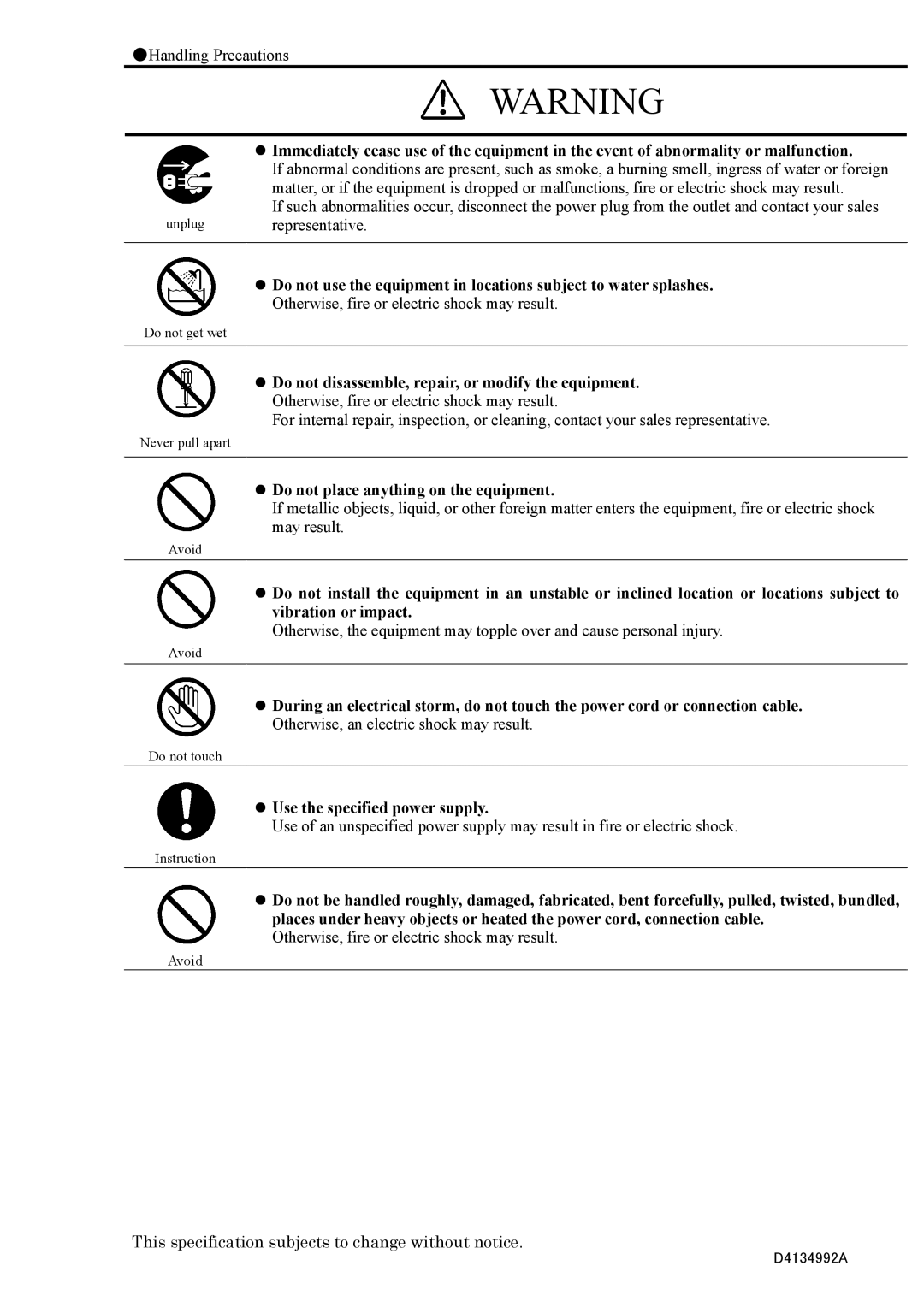 Toshiba CS3330BLI, CS3330BI specifications Handling Precautions 