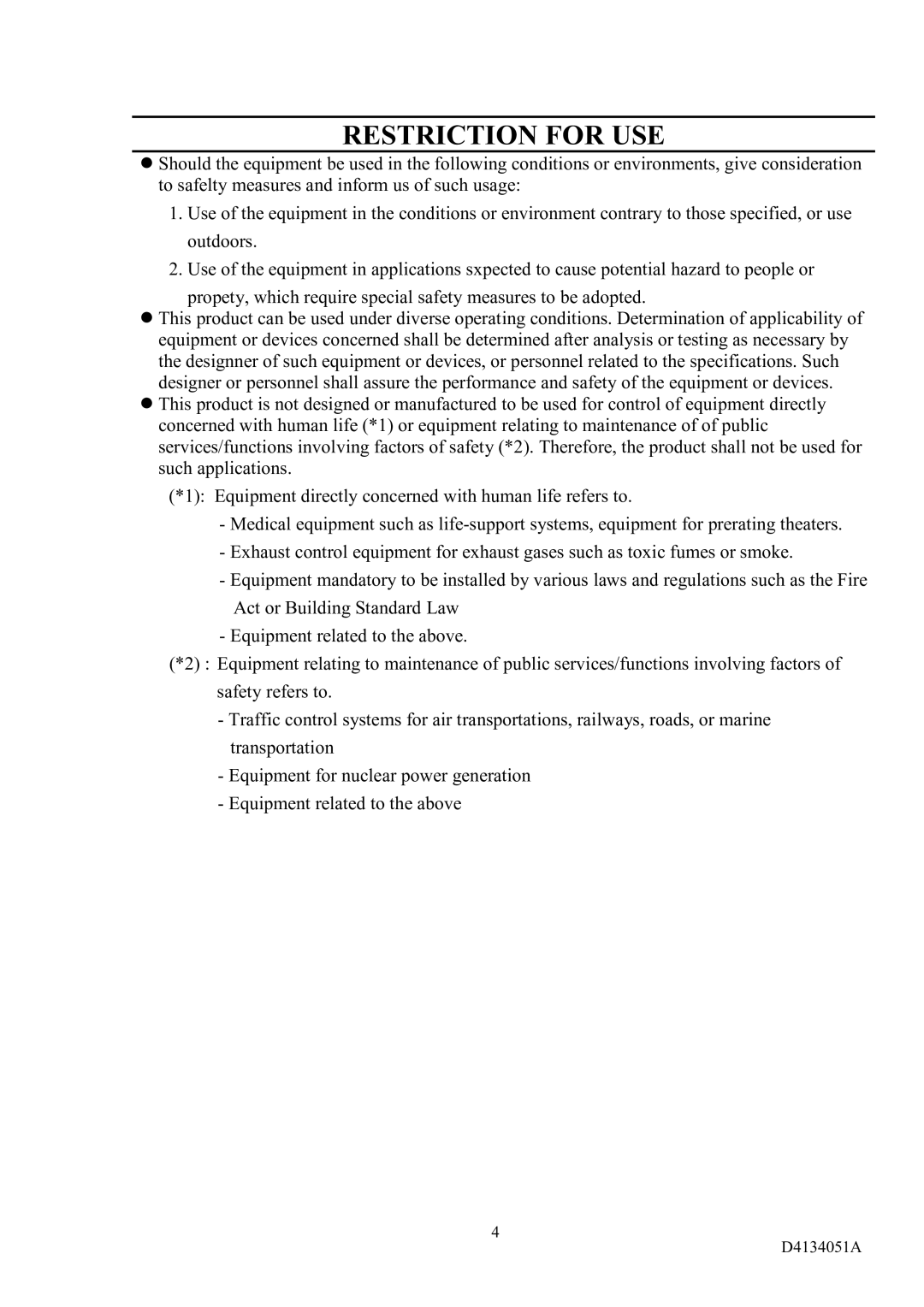 Toshiba CS3910BH specifications Restriction for USE 