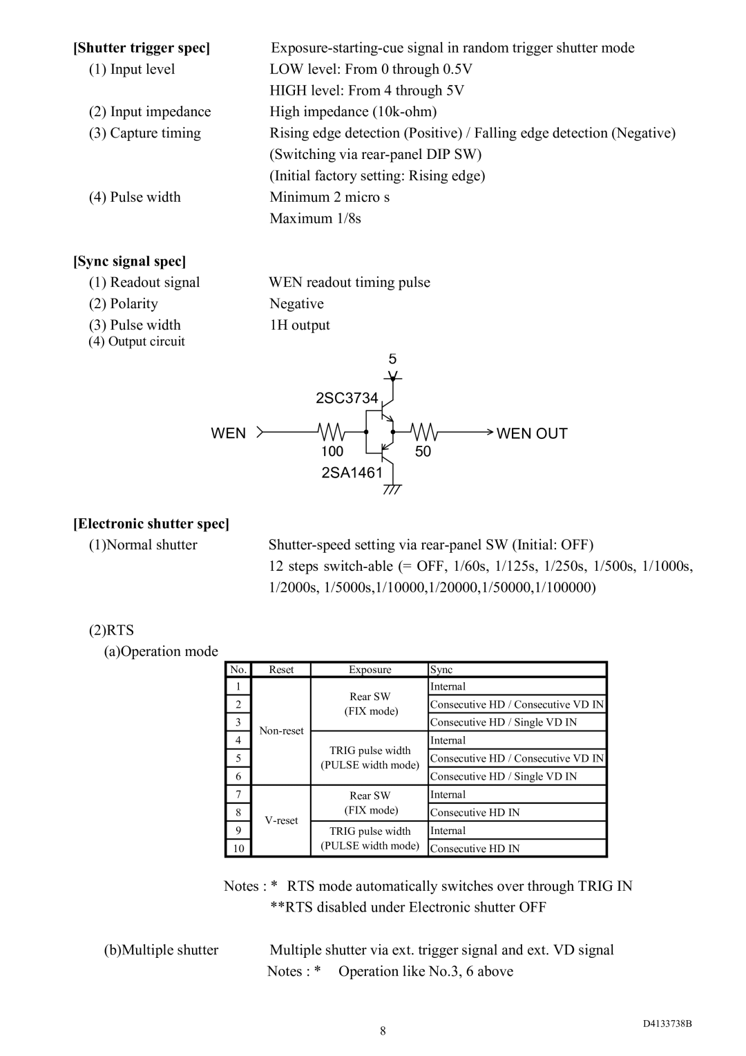 Toshiba CS3950D specifications Switching via rear-panel DIP SW, Initial factory setting Rising edge, 2SC3734, 100 2SA1461 