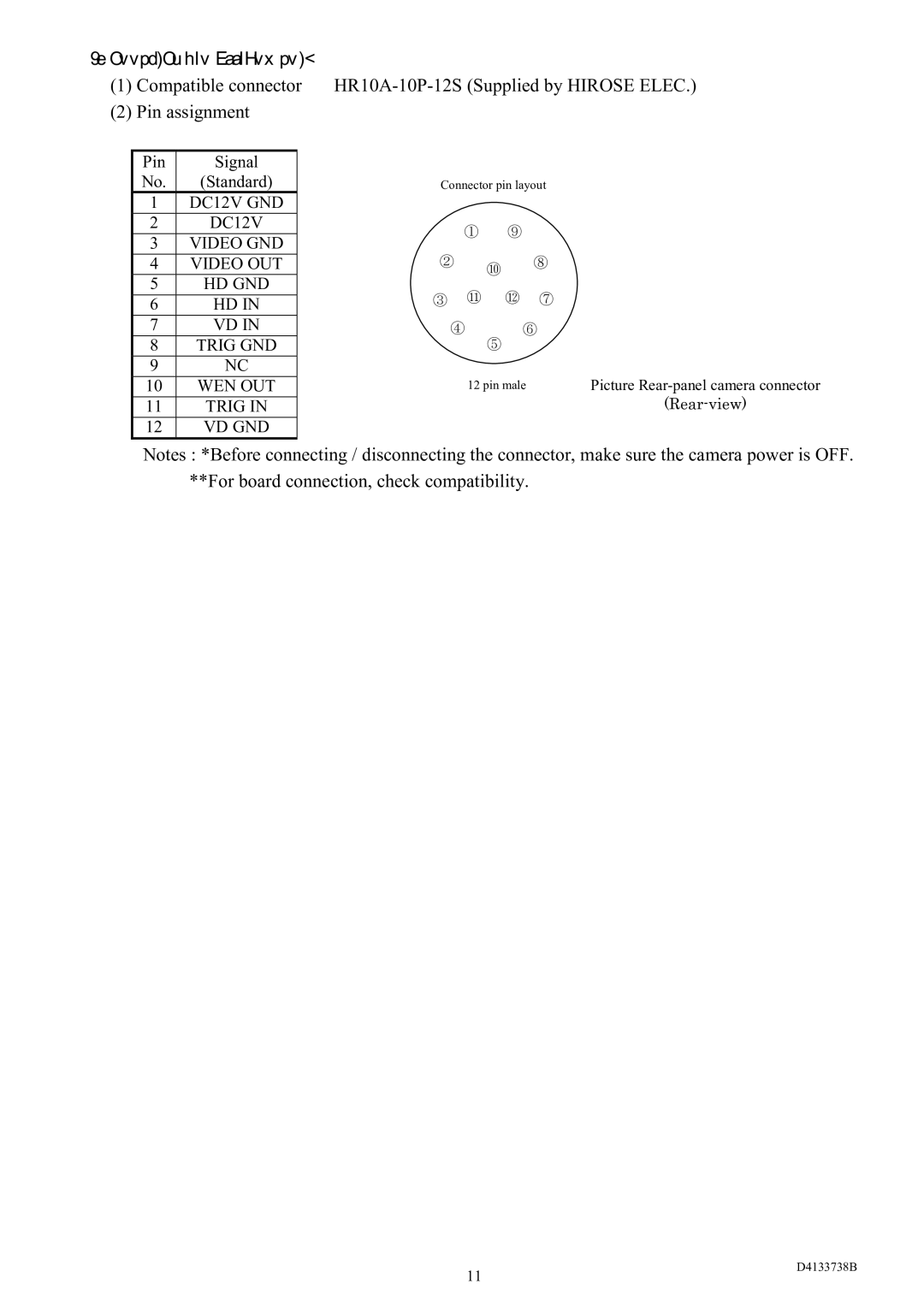 Toshiba CS3950D specifications Connector pin assignment Compatible connector, Pin assignment 