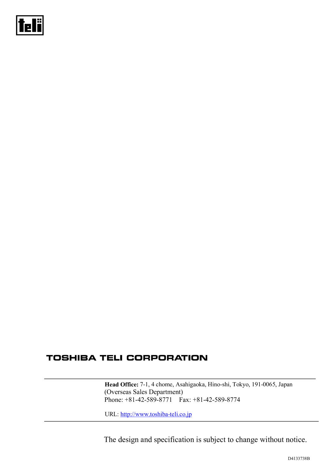 Toshiba CS3950D specifications Design and specification is subject to change without notice 