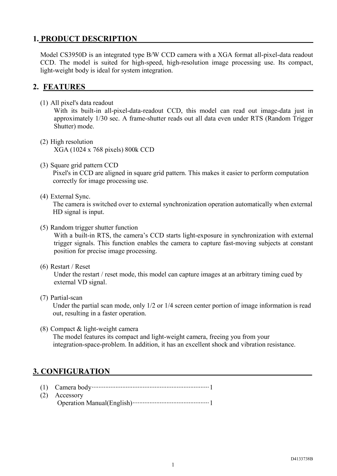 Toshiba CS3950D specifications Product Description, Features, Configuration 