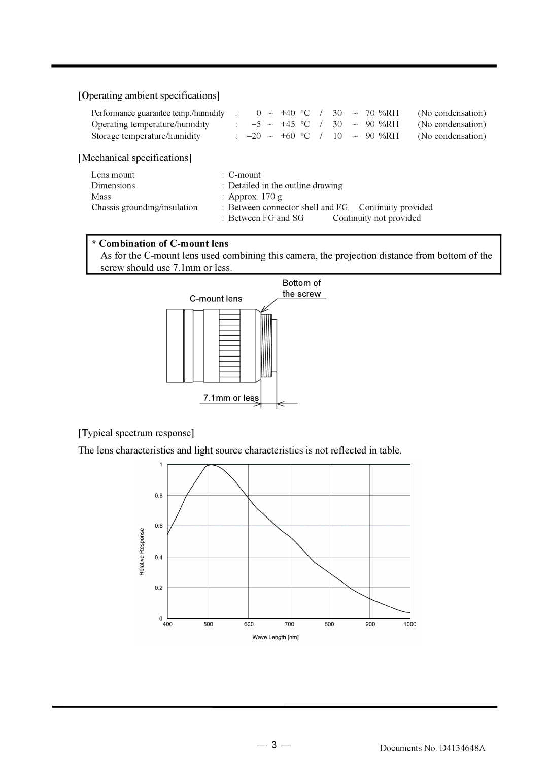 Toshiba CS3950DIF manual Operating ambient specifications, Mechanical specifications 