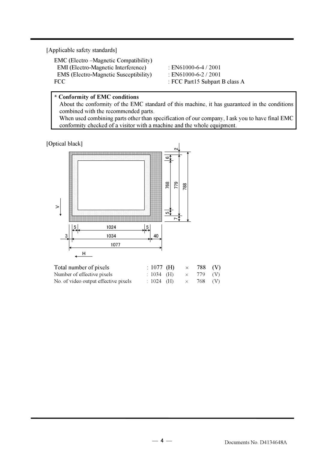 Toshiba CS3950DIF manual Fcc, Total number of pixels 1077 788 