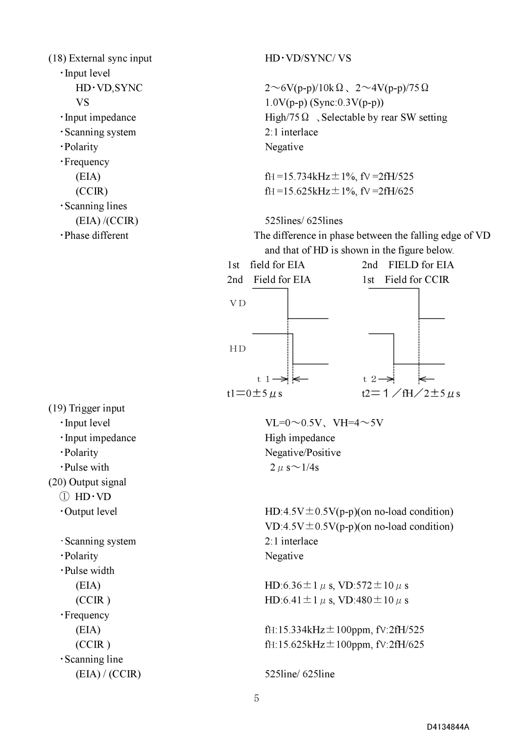 Toshiba CS4000BC Series, CS4000B Series specifications Hd･Vd/Sync/ Vs, Hd･Vd,Sync, Eia /Ccir, ① HD･VD 