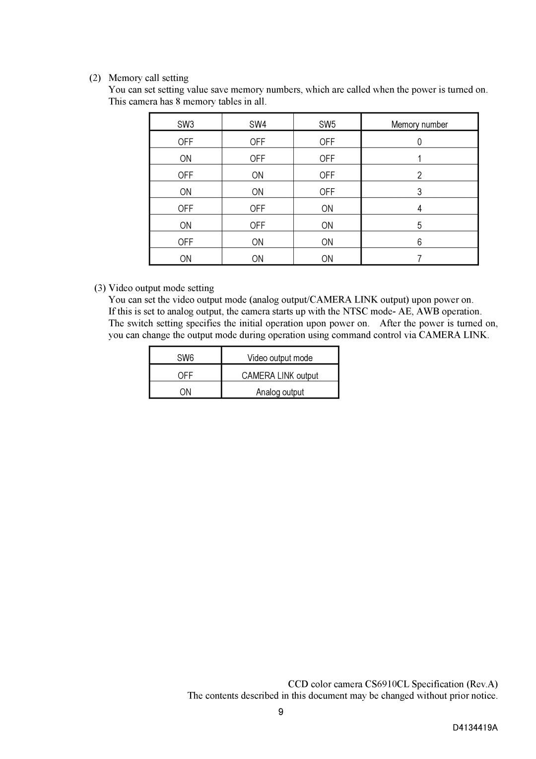 Toshiba CS6910CL specifications Video output mode setting, Off 