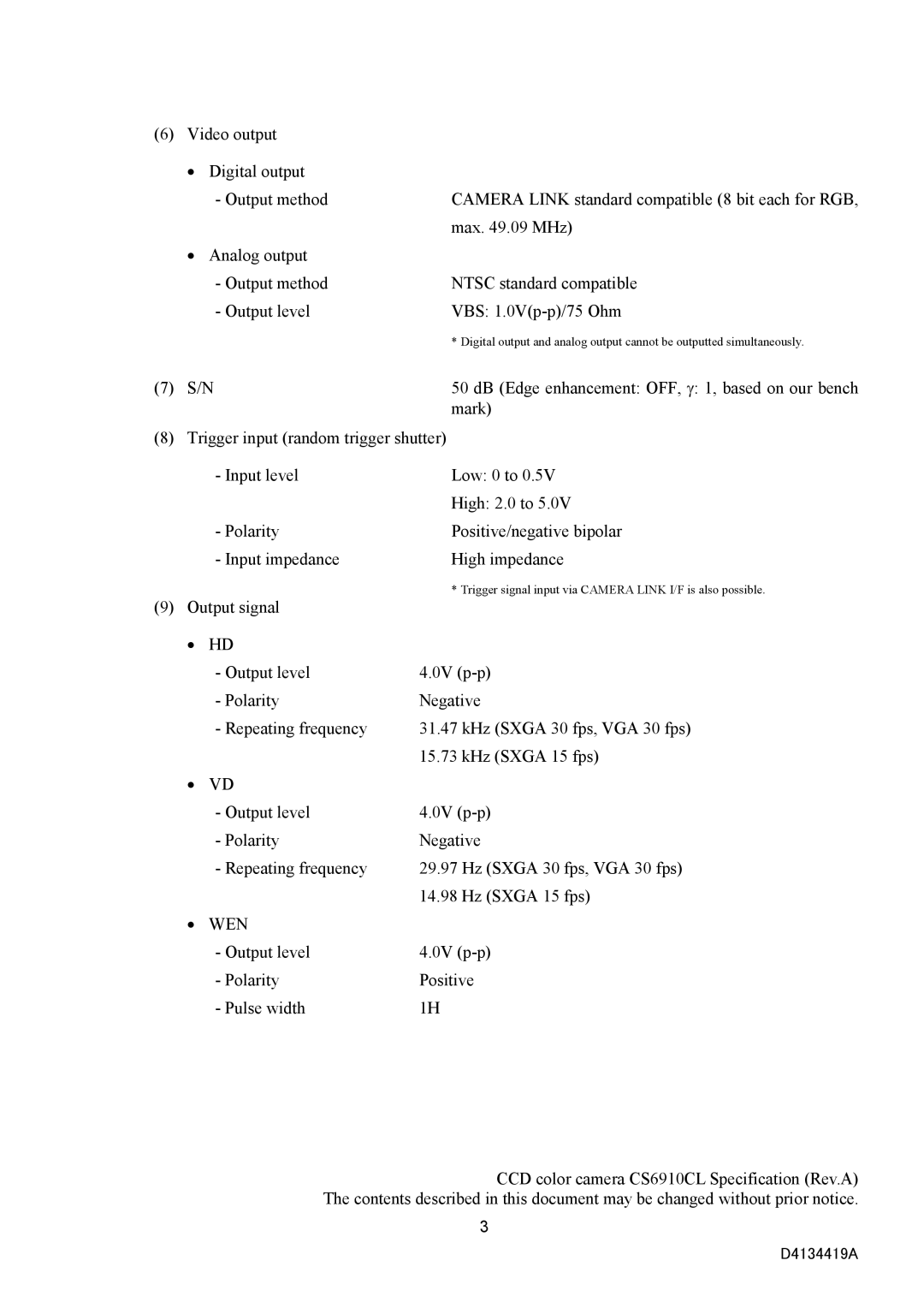 Toshiba CS6910CL specifications Wen 