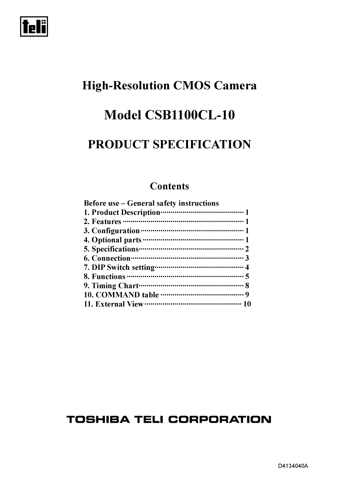 Toshiba specifications Model CSB1100CL-10 