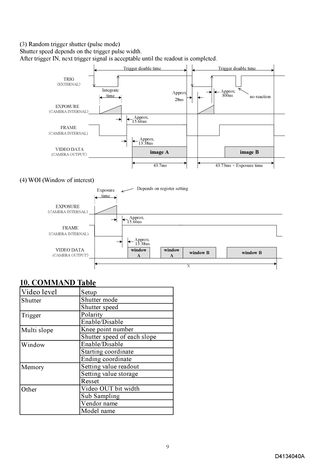 Toshiba CSB1100CL-10 specifications Command Table, Video level 