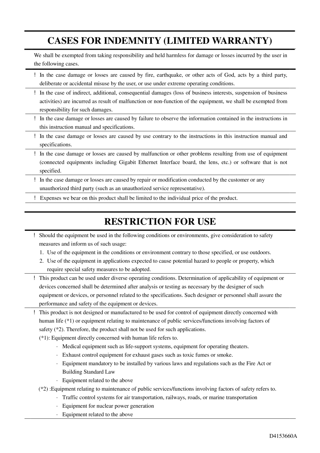 Toshiba CSGV90BC3, CSGX36BC3, CSGS15BC23, CSGS20BC2, CSGU15BC18 instruction manual Cases for Indemnity Limited Warranty 