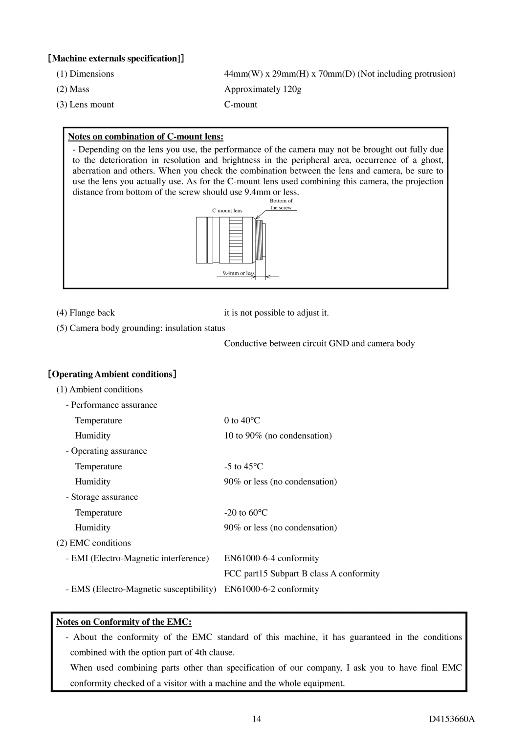 Toshiba CSGU15CC18, CSGX36CC3, CSGV90CC3, CSGS20CC2 ［Machine externals specification］, ［Operating Ambient conditions］ 