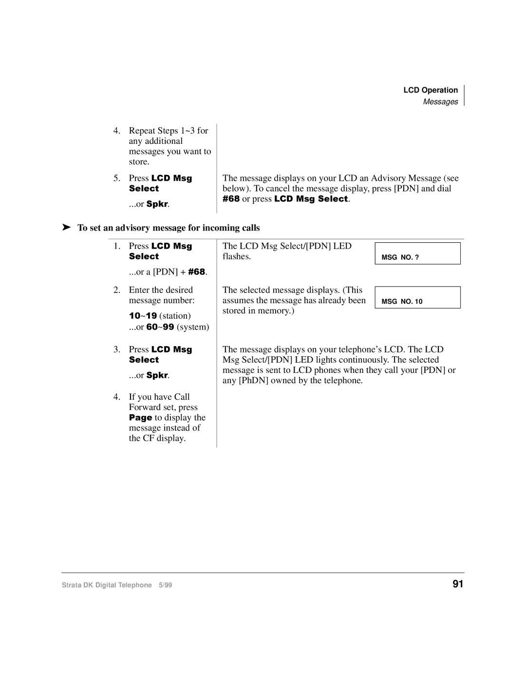 Toshiba CT manual To set an advisory message for incoming calls 