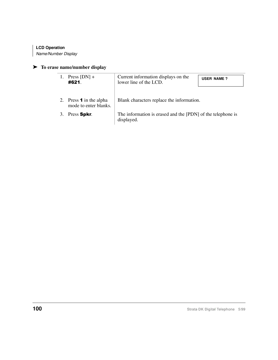 Toshiba CT manual 100, To erase name/number display 