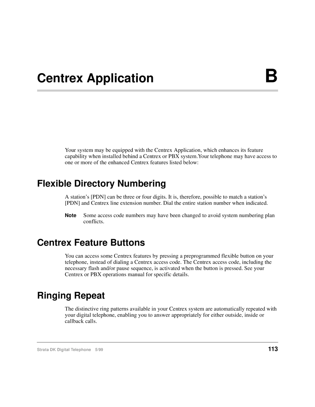 Toshiba CT manual Flexible Directory Numbering, Centrex Feature Buttons, Ringing Repeat, 113 