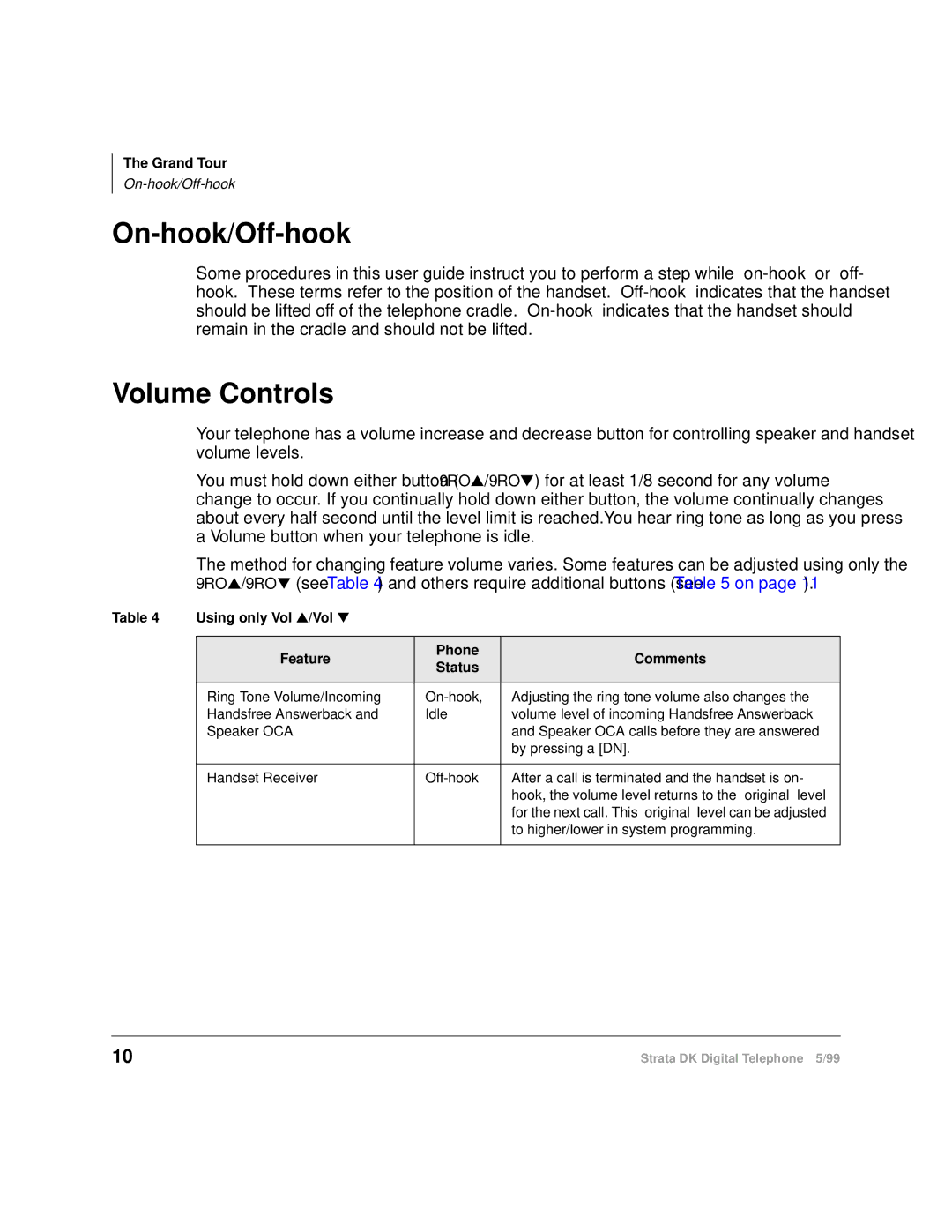 Toshiba CT manual On-hook/Off-hook, Volume Controls 