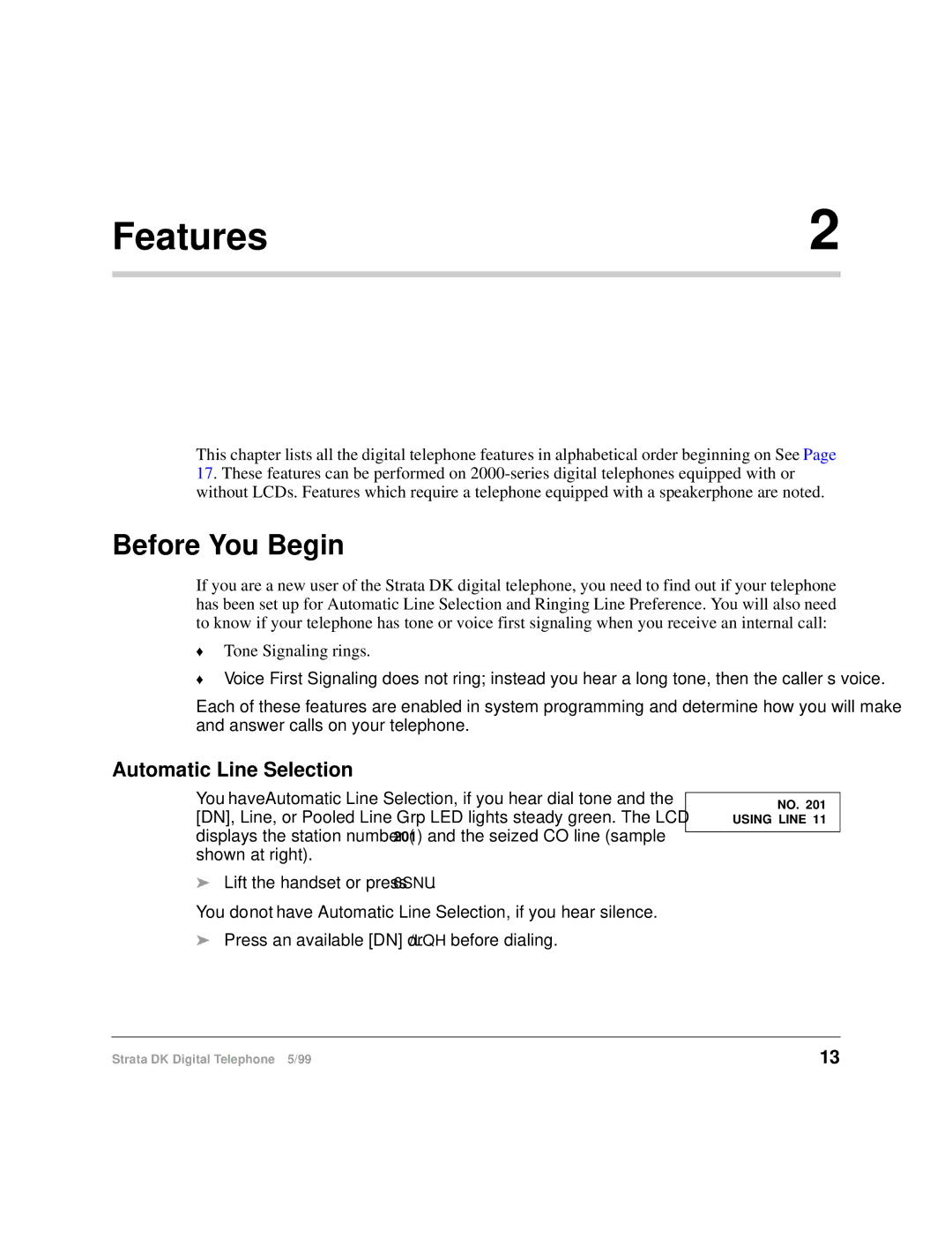 Toshiba CT manual Before You Begin, Automatic Line Selection 