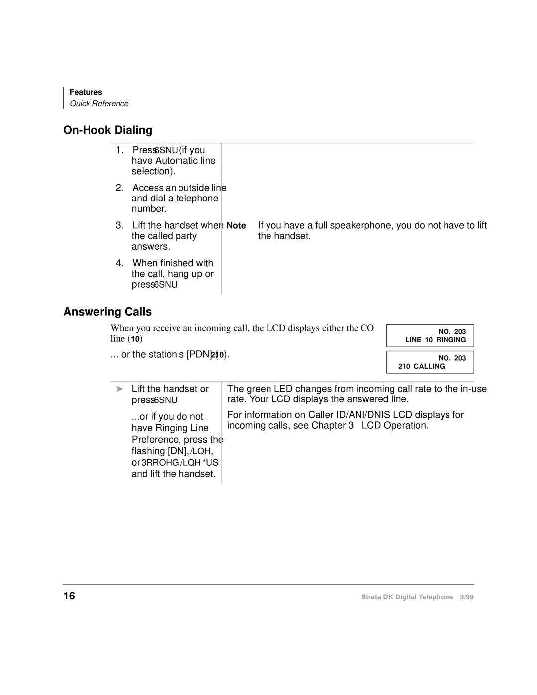 Toshiba CT manual On-Hook Dialing, Answering Calls 