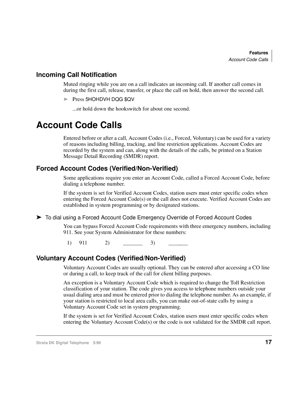 Toshiba CT manual Account Code Calls, Incoming Call Notification, Forced Account Codes Verified/Non-Verified 