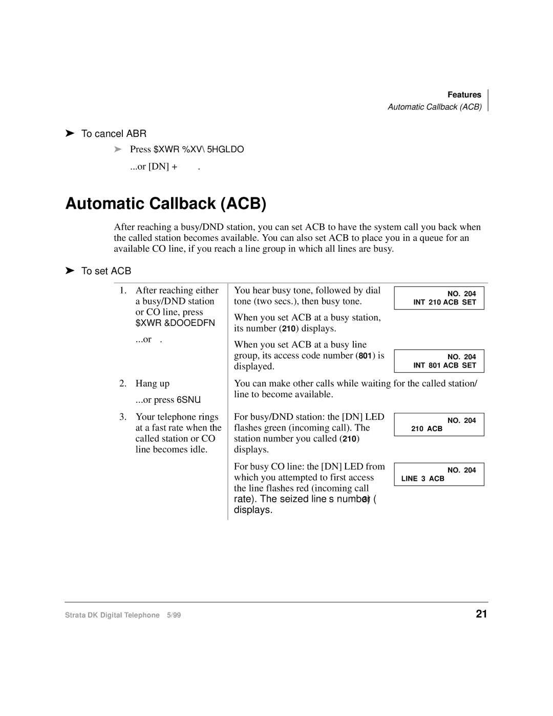 Toshiba CT manual Automatic Callback ACB, To cancel ABR, To set ACB 