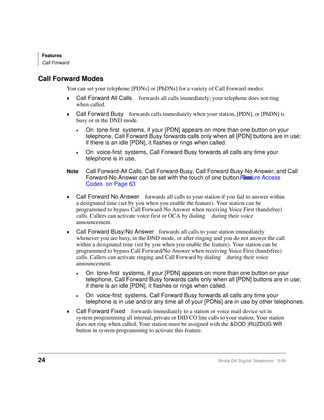 Toshiba CT manual Call Forward Modes 