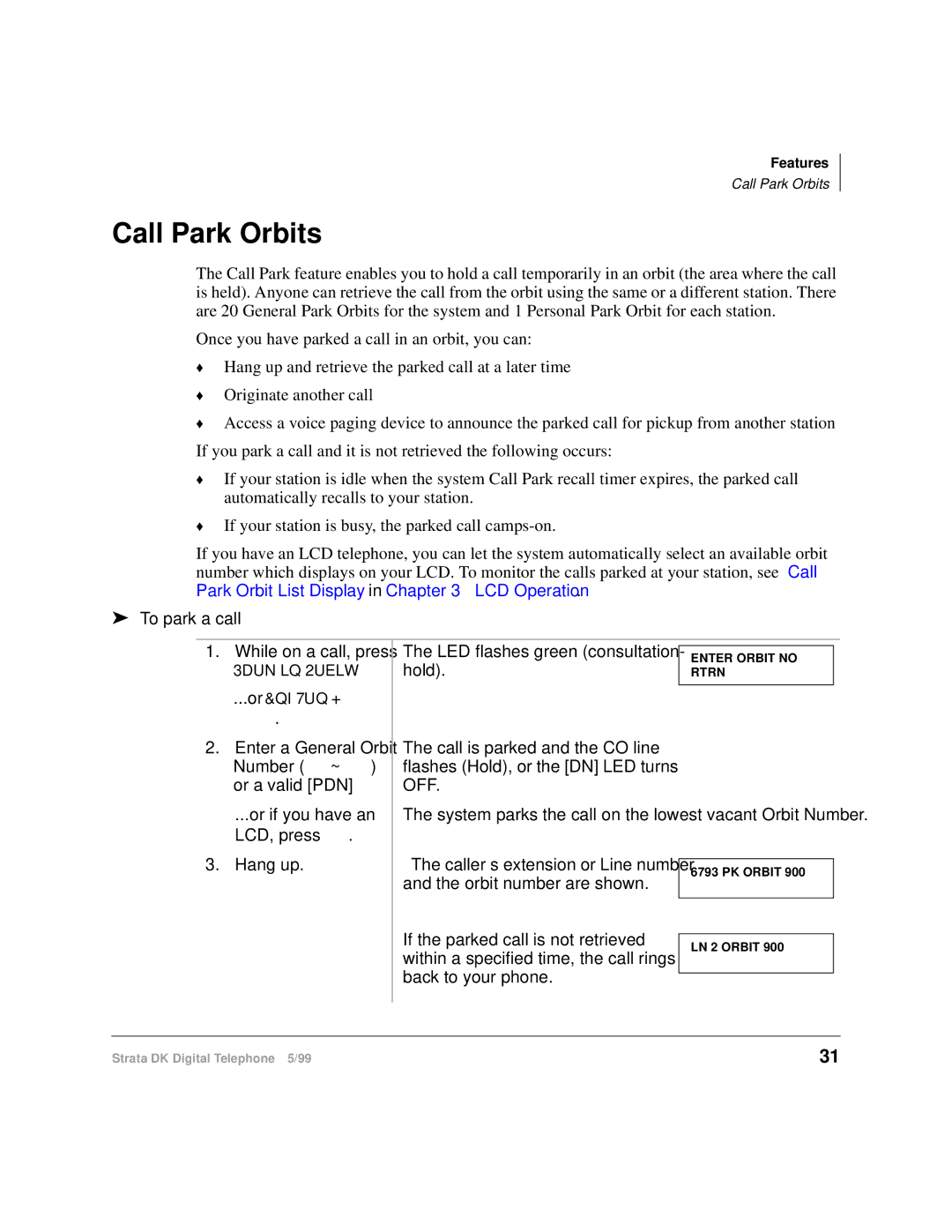 Toshiba CT manual Call Park Orbits, To park a call 