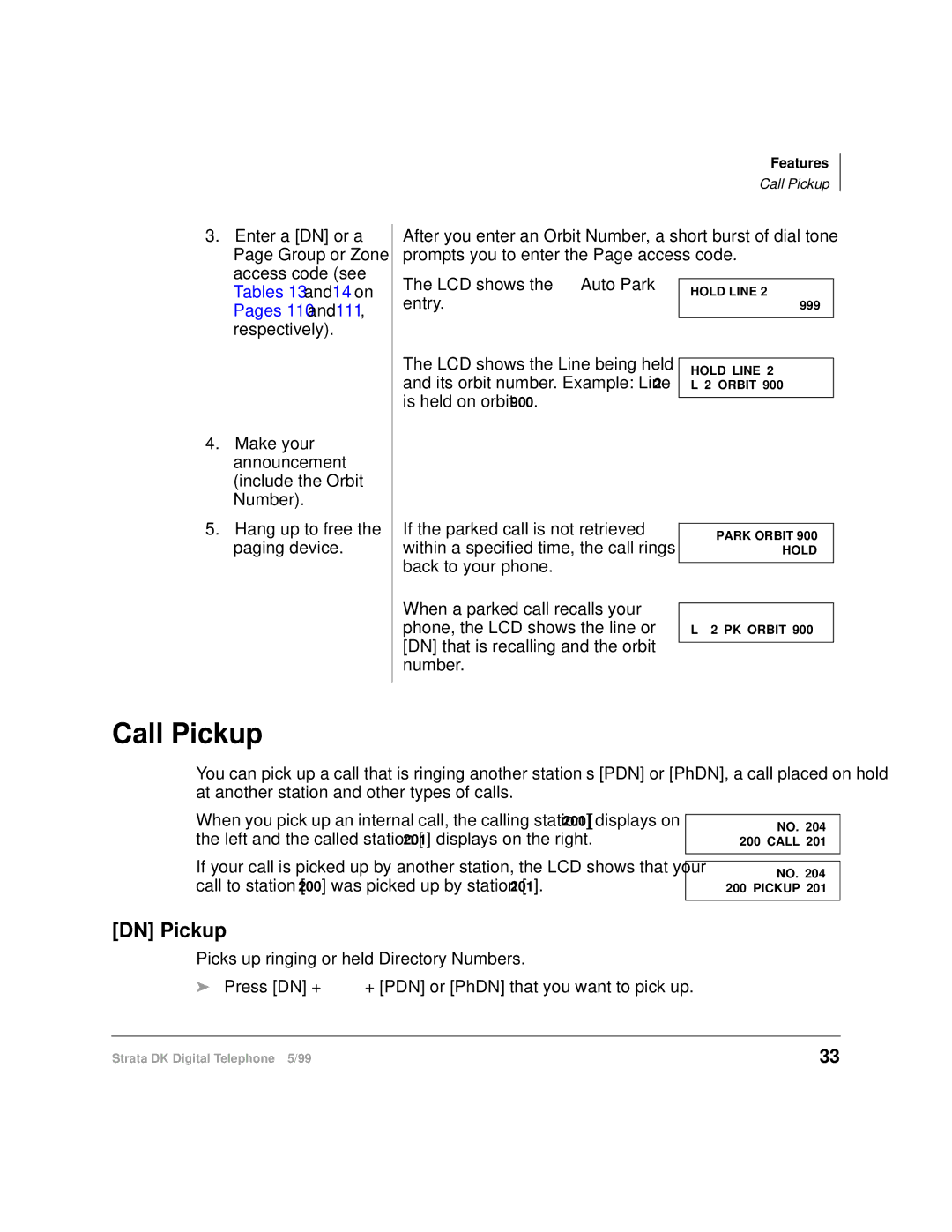 Toshiba CT manual Call Pickup, DN Pickup 