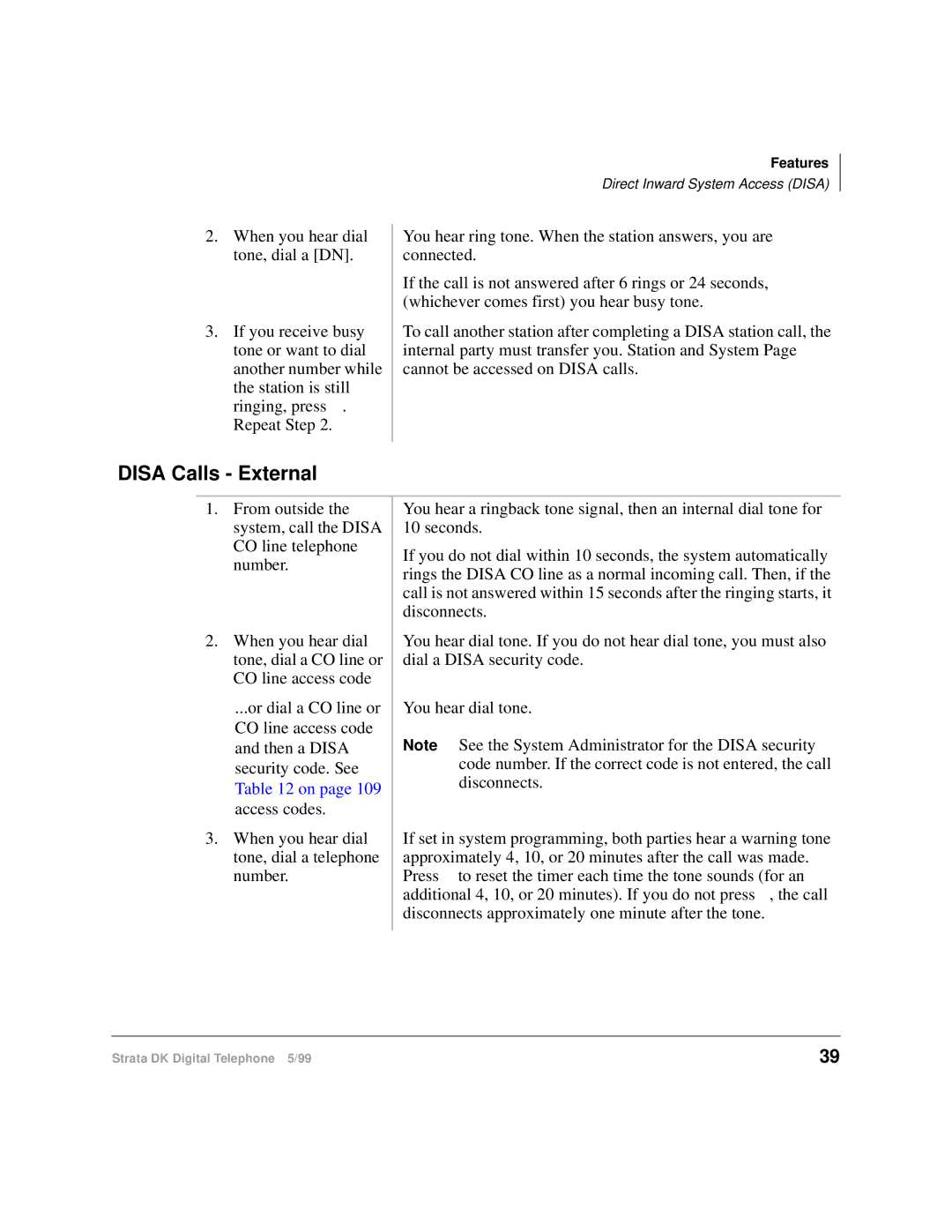 Toshiba CT manual Disa Calls External 