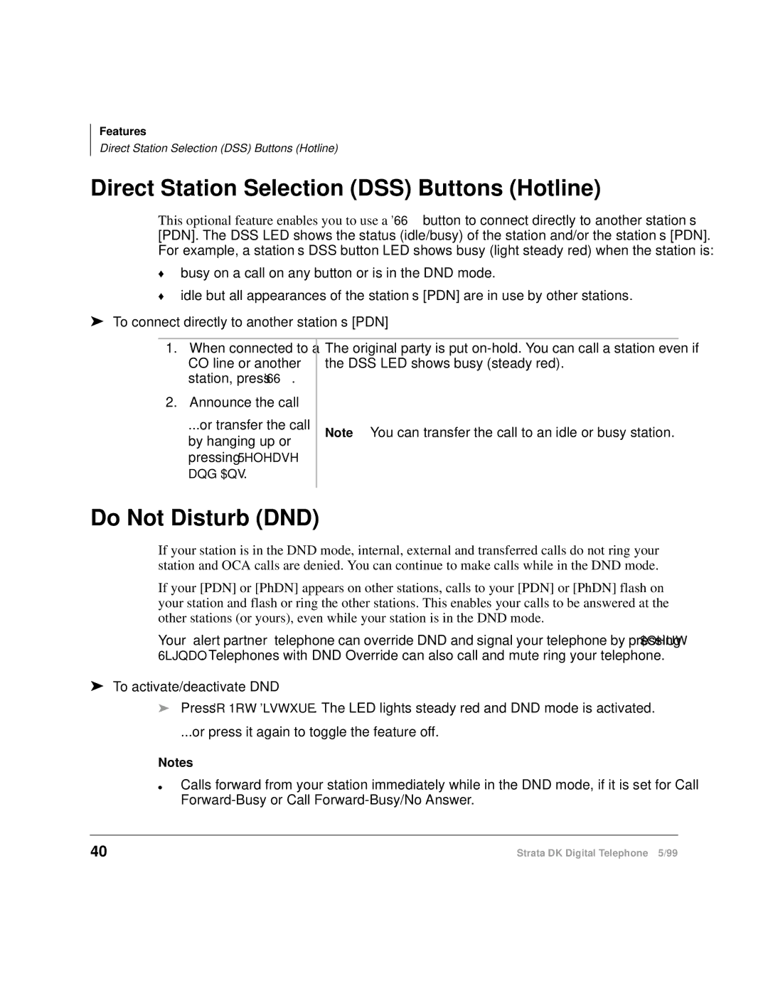 Toshiba CT Direct Station Selection DSS Buttons Hotline, Do Not Disturb DND, To connect directly to another station’s PDN 