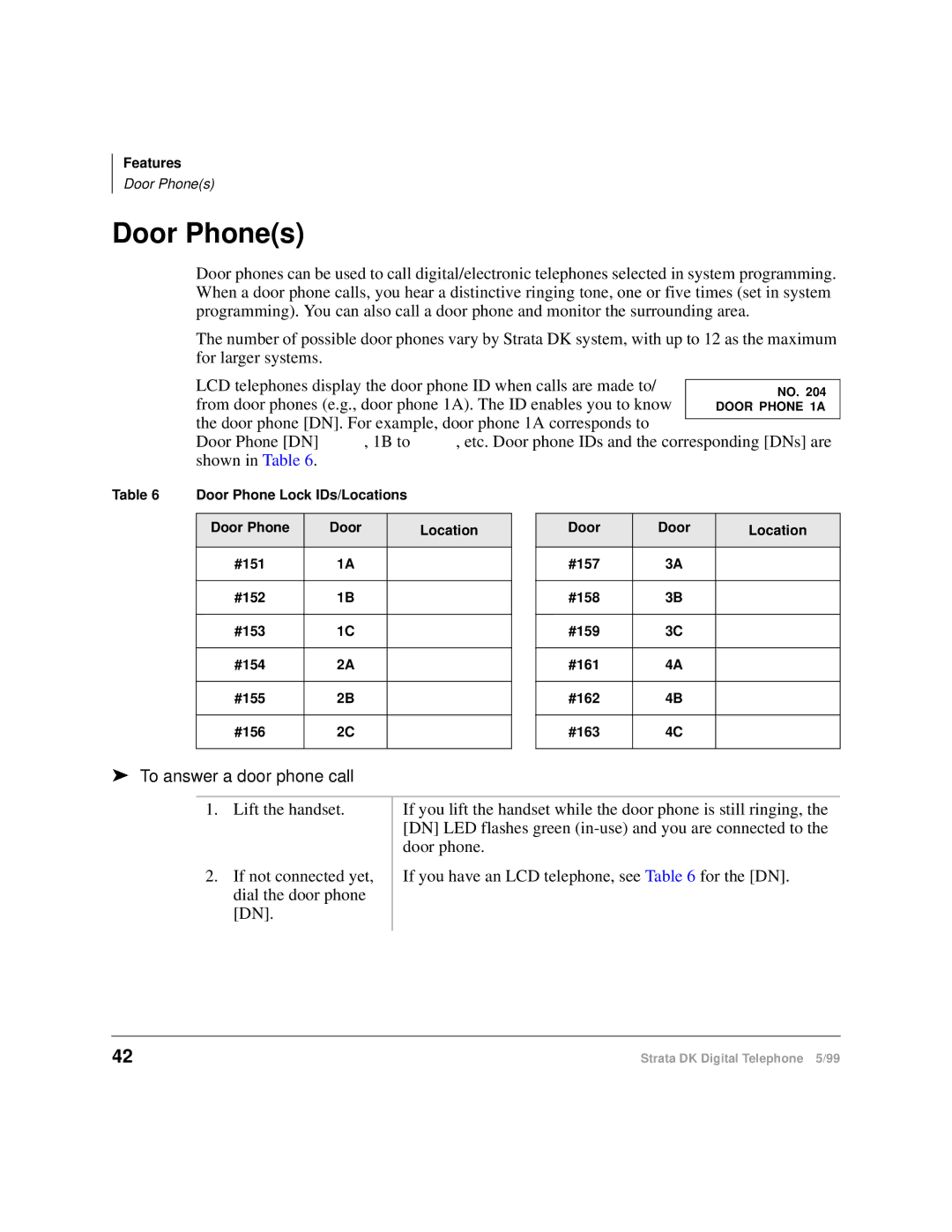 Toshiba CT manual Door Phones, To answer a door phone call 