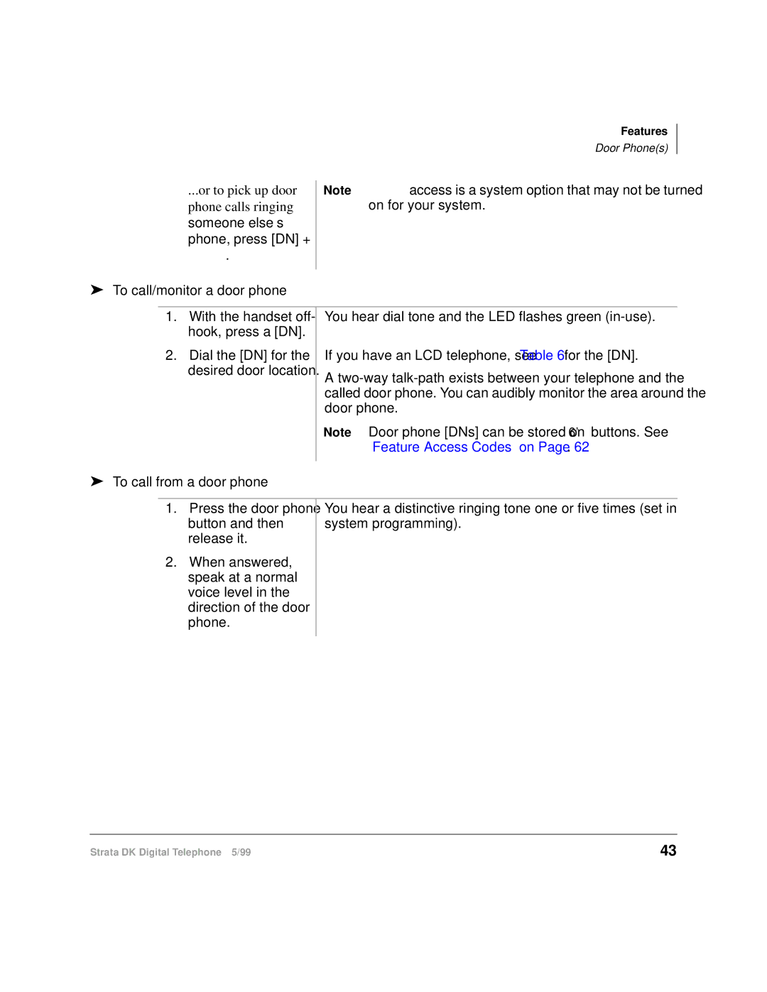 Toshiba CT manual To call/monitor a door phone, To call from a door phone 