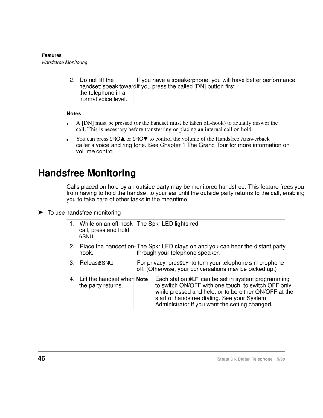 Toshiba CT manual Handsfree Monitoring, To use handsfree monitoring 