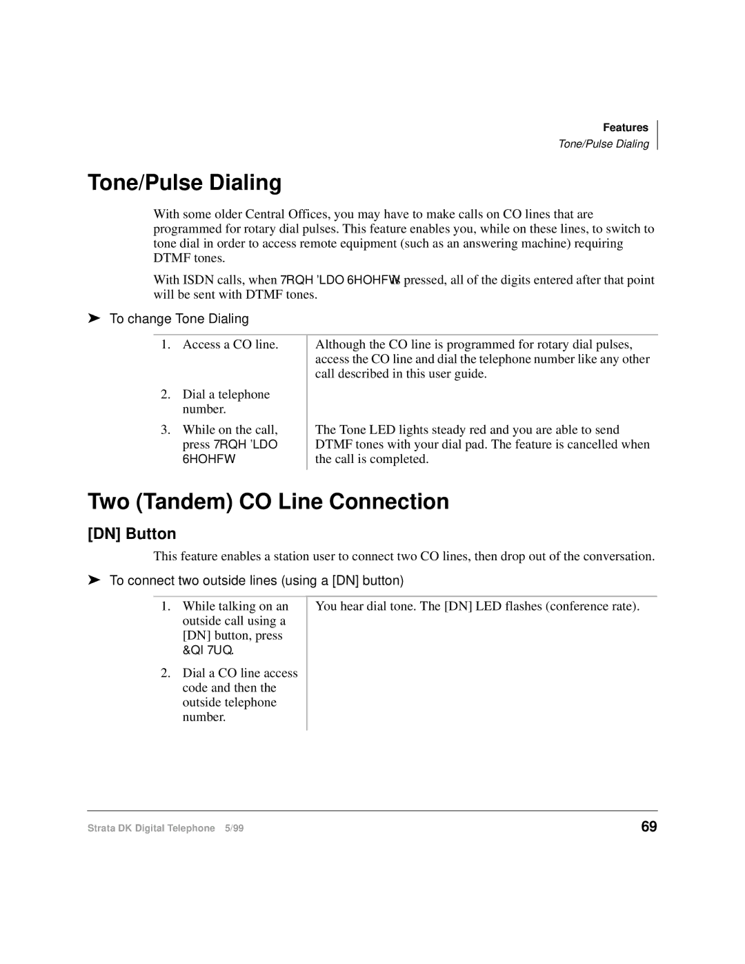 Toshiba CT manual Tone/Pulse Dialing, Two Tandem CO Line Connection, DN Button, To change Tone Dialing 